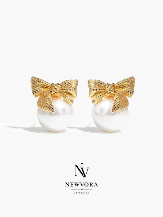 Pearl Drift Bow Stud Earrings