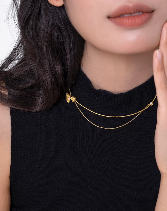 Luxe Ribbon Layered Bow Necklace