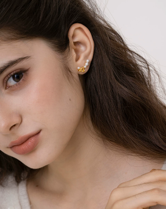 Ballroom Pearl Bow Line Earrings