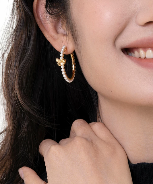 Silk Pearl Halo Hoop Earrings