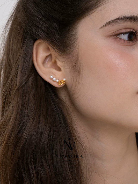 Ballroom Pearl Bow Line Earrings